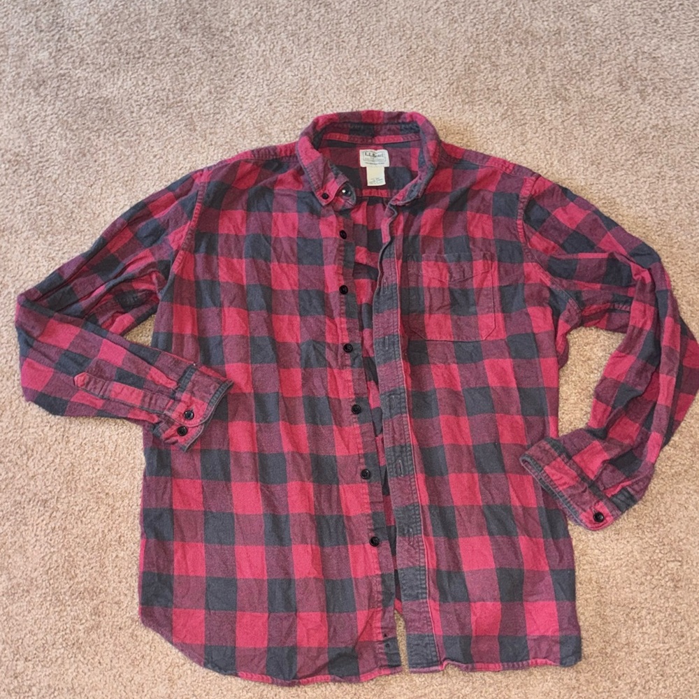 L.L. Bean Red and Gray Checkered Button-Down Shirt